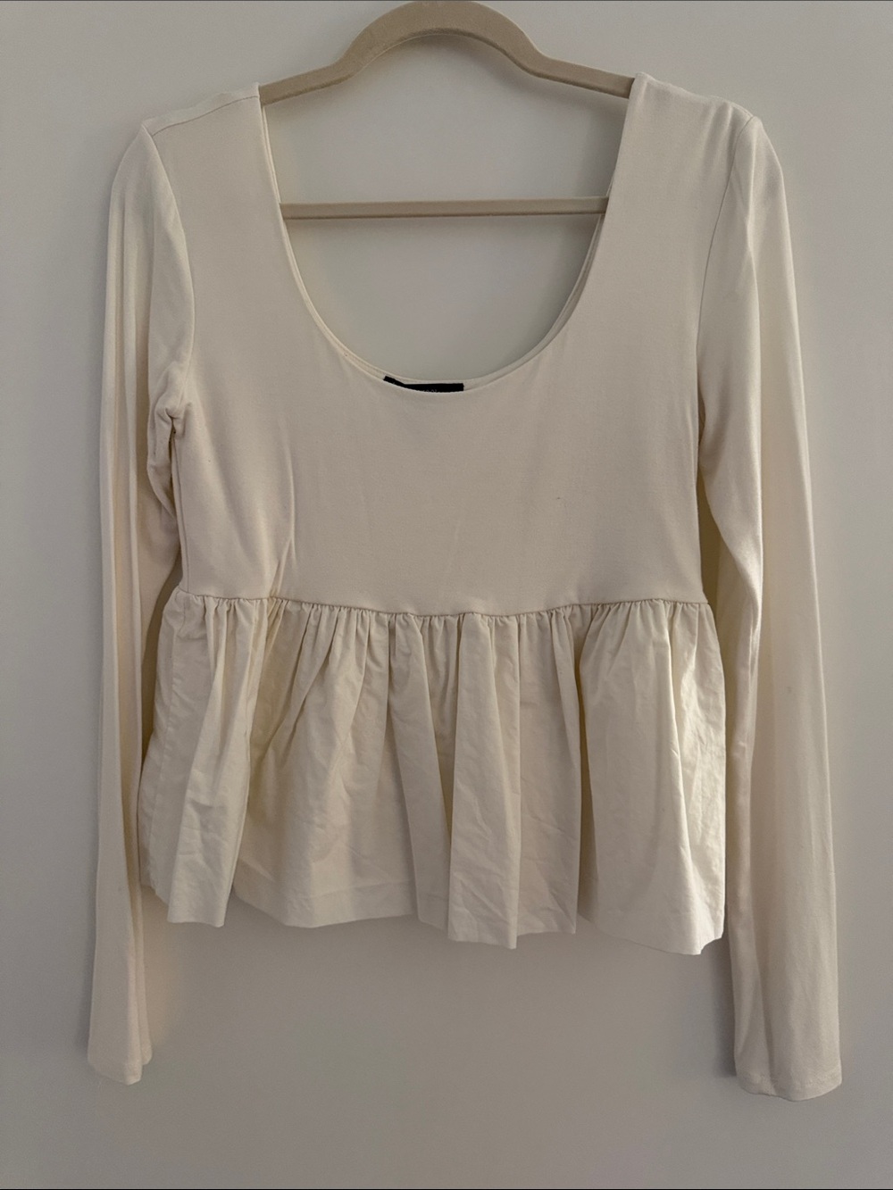 Forever 21 Cream Scoop Neck Long Sleeve Peplum Top